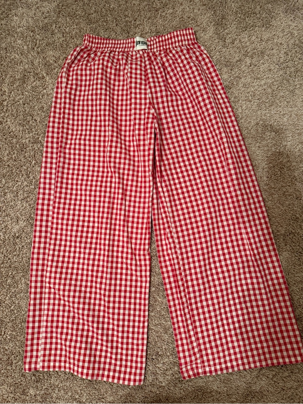 SHEIN Red and White Gingham Elastic-Waist Pants